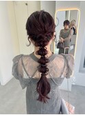 編みおろしヘア/アップヘア/ローポニー/結婚式ヘアセット