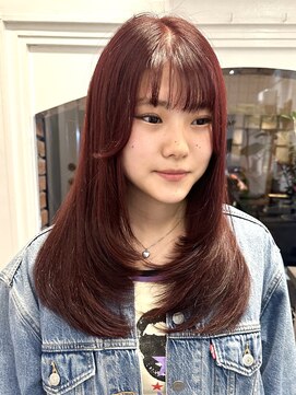 ラレイ ハラジュク(Lalei harajuku) 【白石】ブリーチなしチェリーレッド赤髪暖色韓国レイヤー原宿