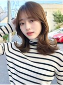20代30代40代◎前髪パーマ韓国風巻きくすみベージュお団子ヘア