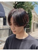 韓国へアカルマパーマワックスなしセンターパート黒髪ウルフ