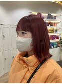 ベリーピンク/ボブ/艶髪/暖色系カラー/外ハネ/平塚