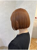 ブリーチなしダブルカラーオレンジブラウンミニボブ