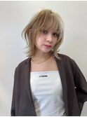 ハイトーンレイヤーボブミディアムレイヤーショートウルフボブ