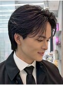 大分フェザーパーマメンズカットラウンドマッシュセンターパート