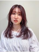 セミロングレイヤー　コーラルピンク