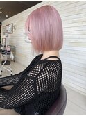 【黒田】ぱつっとボブ/ペールピンクカラー