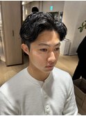 大人のオールバックワンカールパーマ