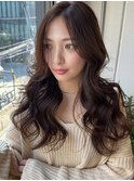 韓国レイヤーカットダークブラウン前髪カット顔まわりレイヤー