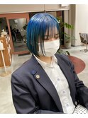 ミニボブ ブルーカラー ネイビーカラー ネイビーブルー 派手髪