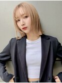 ブロンドベージュ フェイスレイヤーボブ似合わせ小顔t68