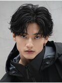 大分シャドウパーマメンズカットラウンドマッシュセンターパート
