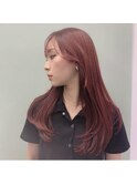 ロングレイヤー×ブリーチなしピンクレッド【北千住美容院HANARE