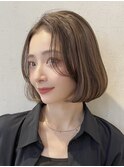 顔周りレイヤーカットグレージュカラーくびれボブショートカット