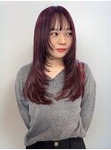 カシスピンク レイヤーカット 顔周りレイヤー 20代