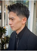 1444黒髪アッシュブラックアップバング束間ツーブロック刈り上げ