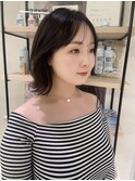 ミディアムレイヤー顔まわりレイヤーシースルーバング