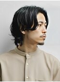 ニュアンスパーマ癖毛風センター分けソフトウルフ前髪長め
