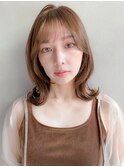 うるツヤ斜めバングアプリコットオレンジうる艶髪くびれヘア