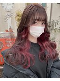 インナーカラーピンクイヤリングカラーラベンダーココアブラウン