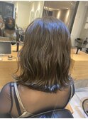 小顔セミウェットウェーブ　ピンクベージュハイライトカラー