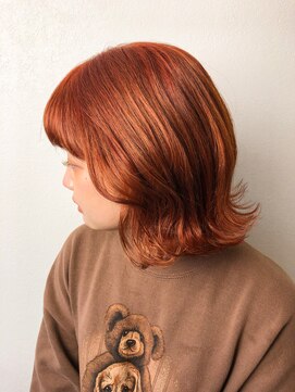 セットアップ 岡山北長瀬店(SET-UP) オレンジカラー ダブルカラー ケアブリーチ 外ハネボブ