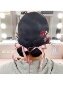 地毛でリボンツインアレンジ