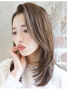 アフロート ルヴア(AFLOAT RUVUA) 流れるかきあげ前髪×レイヤー×ヌーディベージュカラー【京佳】