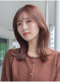 くびれミデ似合わせカットイメチェンフルバングレッドブラウン