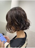 ニュアンスボブパーマボブルフルフネビージュ暗めインナーカラー