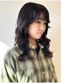 【モリオ松戸　石山】黒髪癖毛風ミディアムレイヤー前髪あり