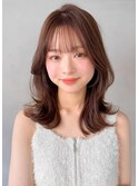 チェリーブラウン艶感うるツヤ美髪くせ毛風カール薄めバング