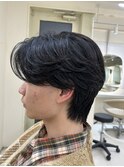 メンズセンターパートウルフセンターパートニュアンスパーマ襟足