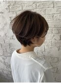 丸みショート_Aラインボブミルクティベージュイルミナカラー池袋