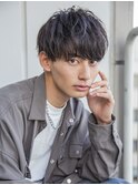 小久保styleフェザーパーマグレーブルーカラー刈り上げショート