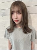 顔周りレイヤーカット/外ハネ/カーキベージュ/韓国/髪質改善