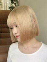 ミルクティーピンクカラーベージュウルフレイヤーナチュラルボブ