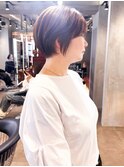 ミニウルフチェリーブラウンブリーチなしショートボブ前髪/柏柏