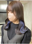 学校・仕事でバレない隠せるインナーカラーブルー
