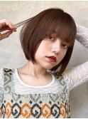 ミニボブ/オリーブ/フルバング/切りっぱなしボブ/美髪