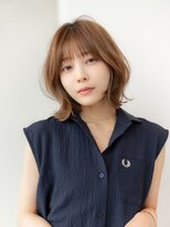 20代30代大人可愛い小顔ボブ/斜めバンググレージュカラー