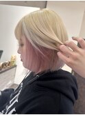 インナーカラー/イヤリングカラーピンクカラー/ホワイトブロンド