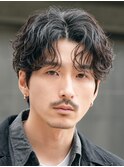 大分シャドウパーマメンズカットラウンドマッシュセンターパート