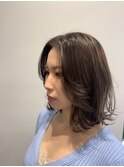 グレージュカラー/ボブウルフ/黒髪/ココアベージュ