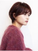 チェリーレッド ショートカット　/前髪あり 