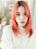 アプリコットオレンジ小顔姫カットレイヤーウルフミデc7大宮