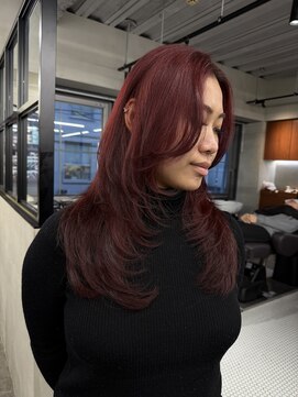 ニコ トウキョウ 渋谷(nico TOKYO) ダブルカラーチェリーレッドピンクブラウン韓国レイヤーロング