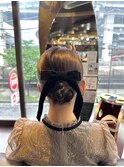 タイトシニヨン リボンアレンジ ラメワックス カチモリ