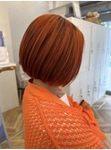 丸みボブ◎ダブルカラーコーラルオレンジ本厚木◎20代～50代