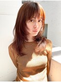 前髪ありロング顔まわりレイヤー 透明感ページュ 渋谷mutsuki