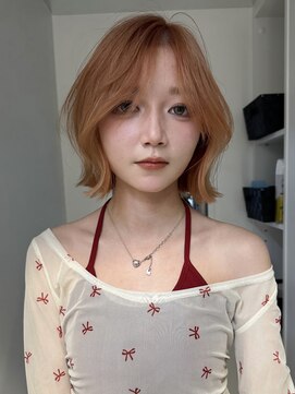 サンクマーケット 渋谷(cinq MARKET) 渋谷ブリーチカラーボブレイヤーカットオレンジベージュ韓国ヘア